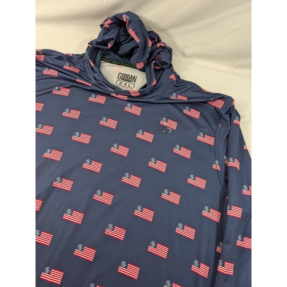 Googan Squad Hooded Shirt Mens XXL American Flag Performance Stretch Fishing